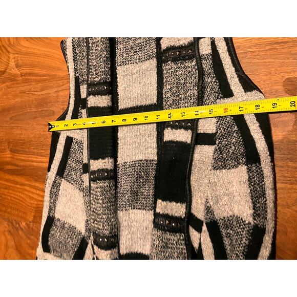 Alberto Makali Women’s M Black Gray Open Front Knit Vest Faux Leather Trim - Picture 6 of 8